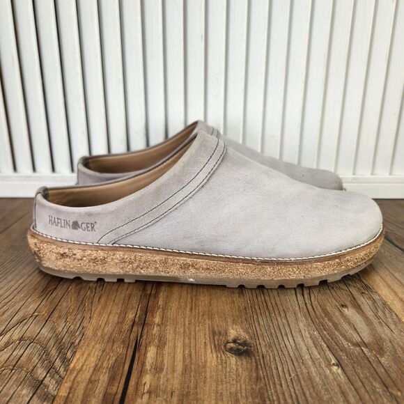 Haflinger Slip On Clogs Womens Size 9 EU 40 Gray Leather Boho Comfort Cork Shoes - Picture 1 of 10